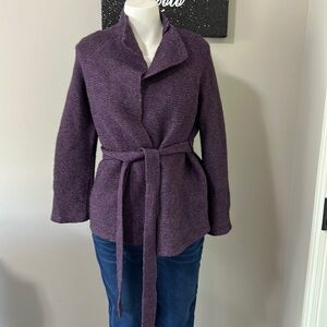 Boden Sweater Wool Alpaca Blend Shawl Cardigan Jumper Purple Chunky Sz 8